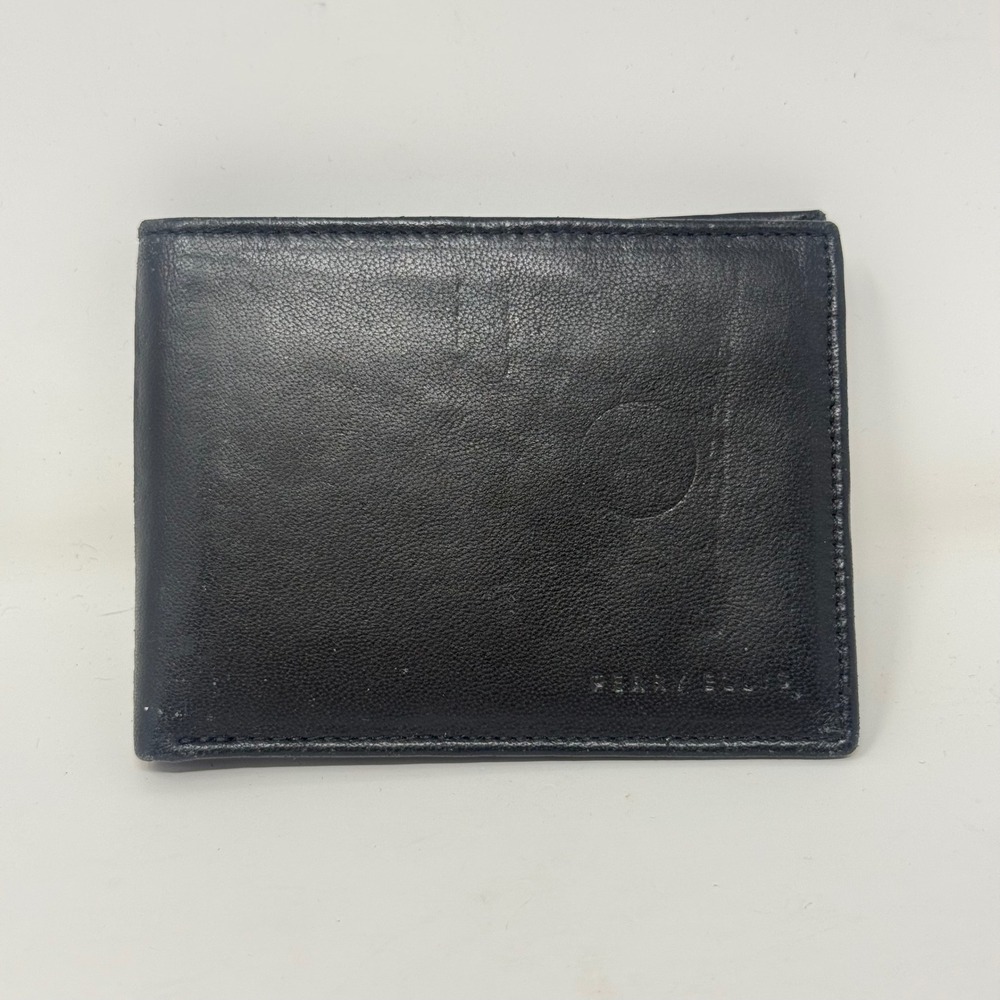 Perry Ellis Portfolio Mens Black Genuine Leather Bifold Wallet with ID Window